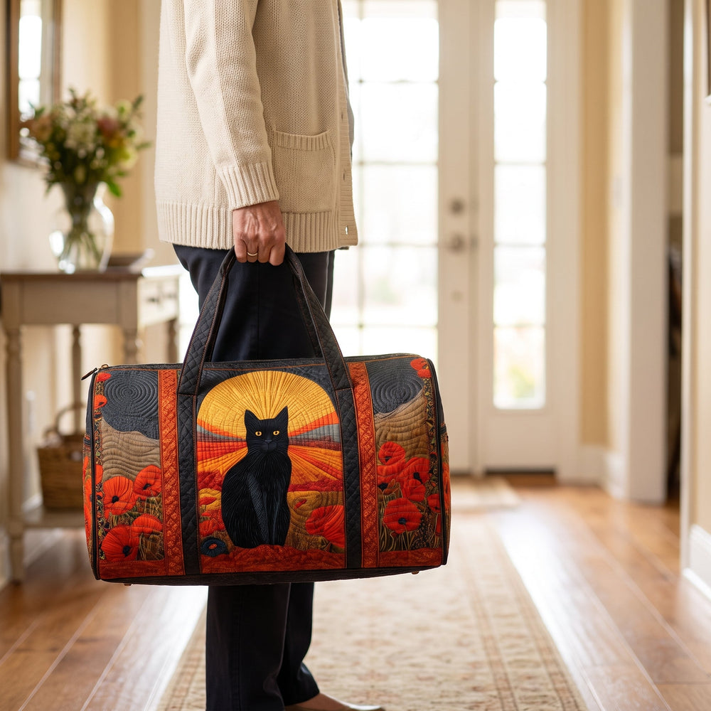 Sunset Cat Quilted Duffle Bag — in use