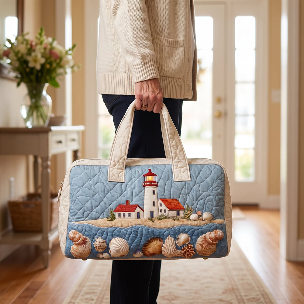 Seaside Glow Quilted Duffle Bag — in use