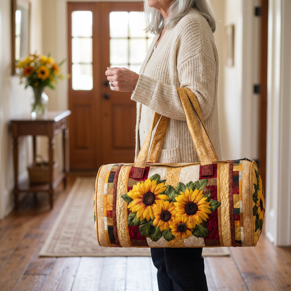 Warm Light Quilted Duffle Bag — in use