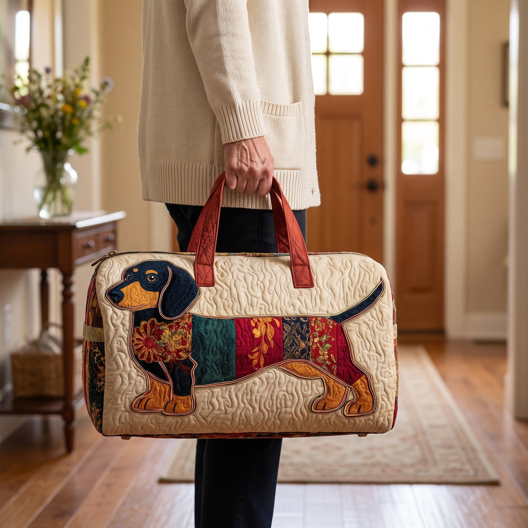 Patch Pup Quilted Duffle Bag — in use