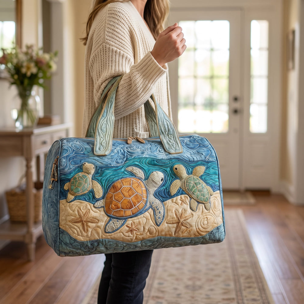 Turtly Cute Quilted Duffle Bag — in use