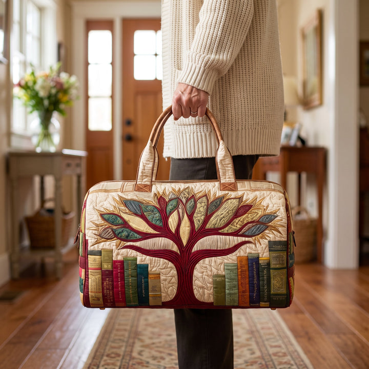 Tree of Knowledge Quilted Duffle Bag — in use