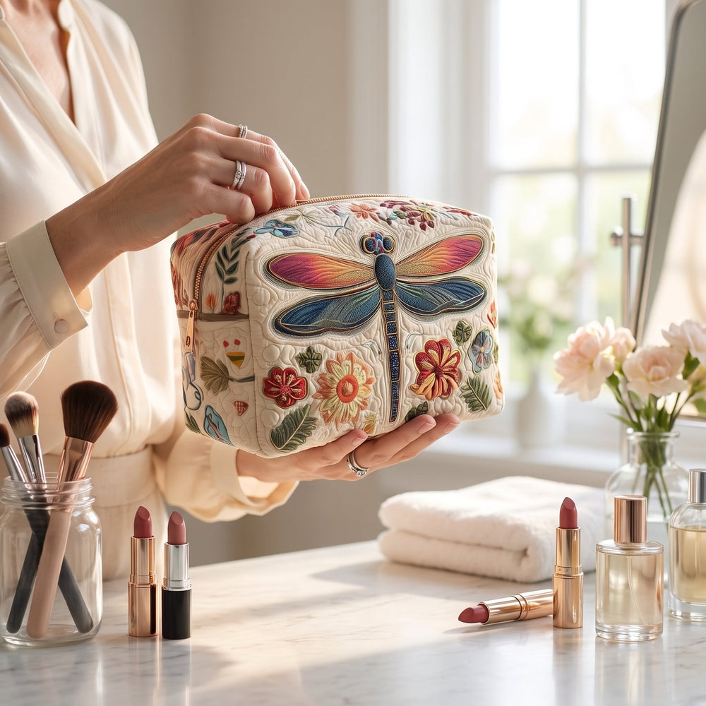 Breeze Catcher Quilted Makeup Bag — in use