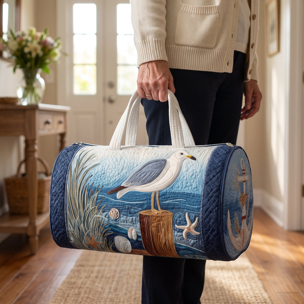 Coastal Gull Quilted Duffle Bag — in use