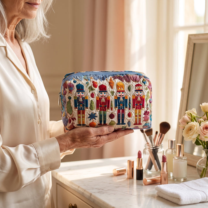 Nutcracker Glow Quilted Makeup Bag — in use