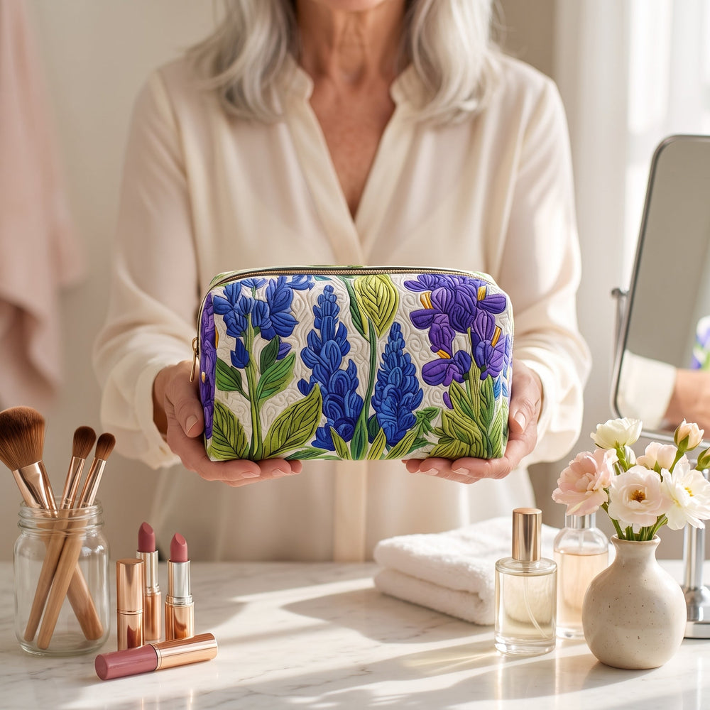 Bloom of Light Quilted Makeup Bag — in use