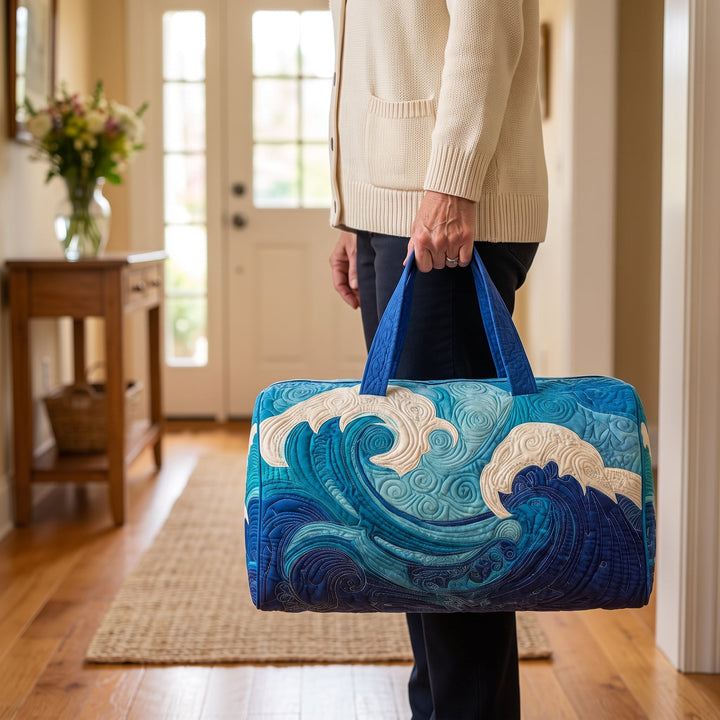 Rising Wave Quilted Duffle Bag — in use