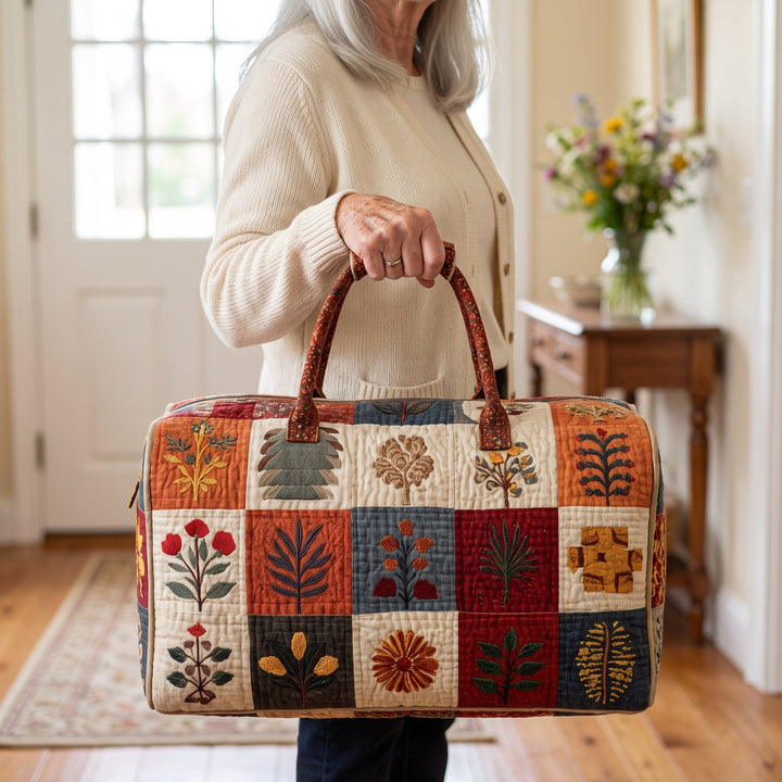 Petal Serenade Quilted Duffle Bag — in use