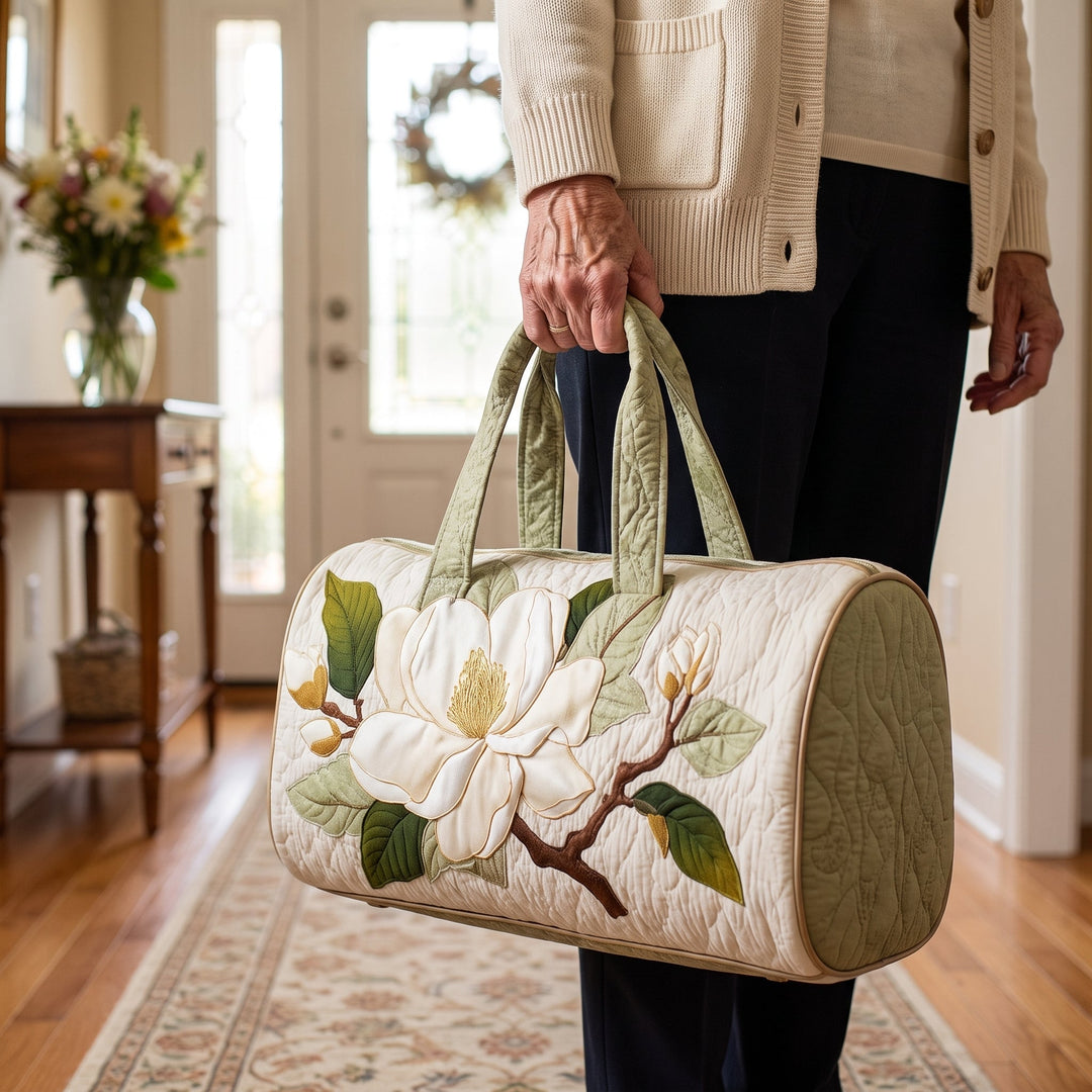 Blooming Grace Quilted Duffle Bag — in use