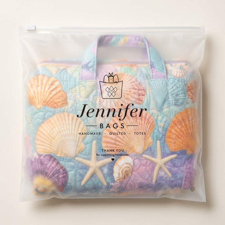 Shoreline Shells Quilted Duffle Bag — packaged in its Jennifer Bags pouch