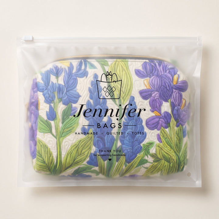 Bloom of Light Quilted Makeup Bag — packaged in its Jennifer Bags pouch