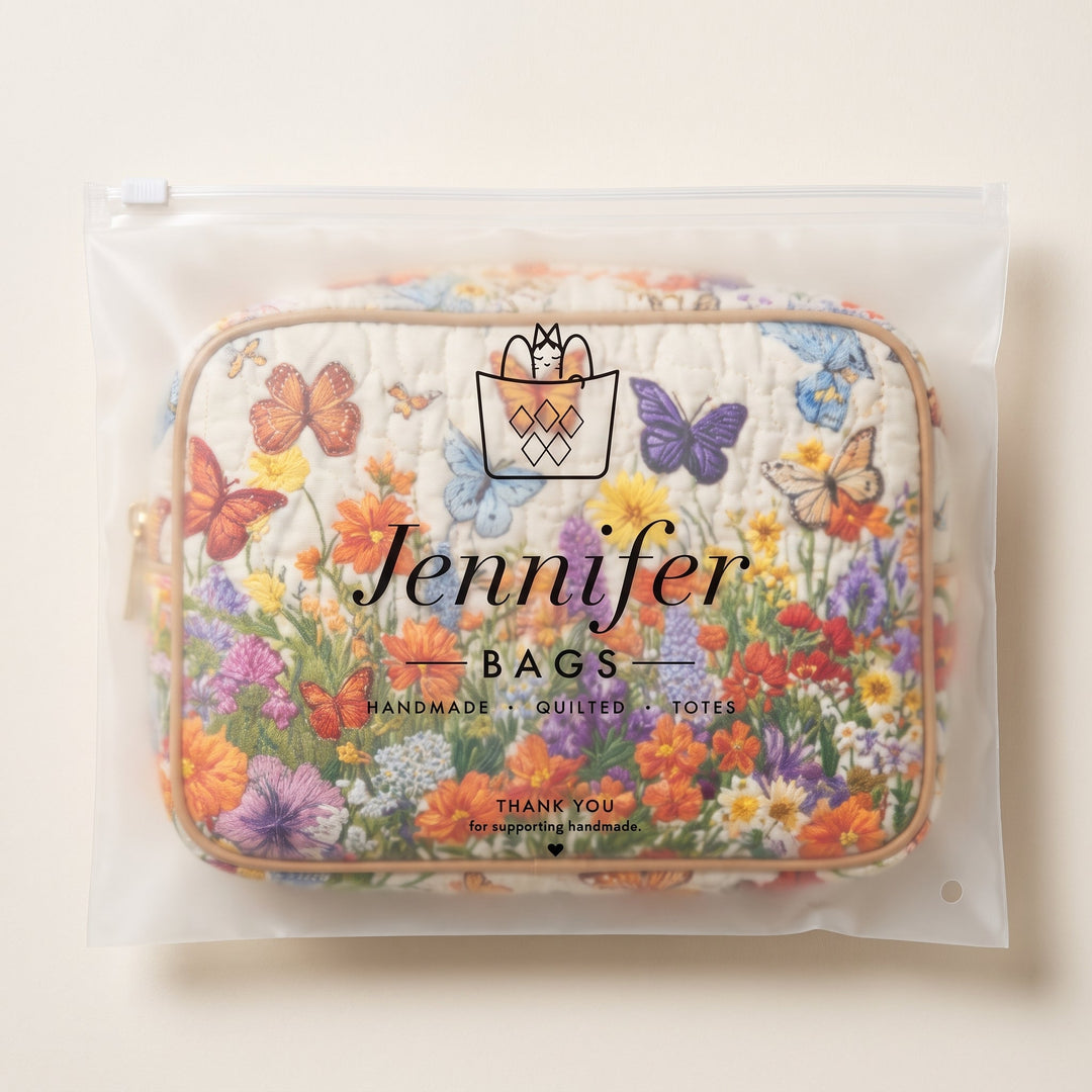 Bloom Garden Quilted Makeup Bag — packaged in its Jennifer Bags pouch