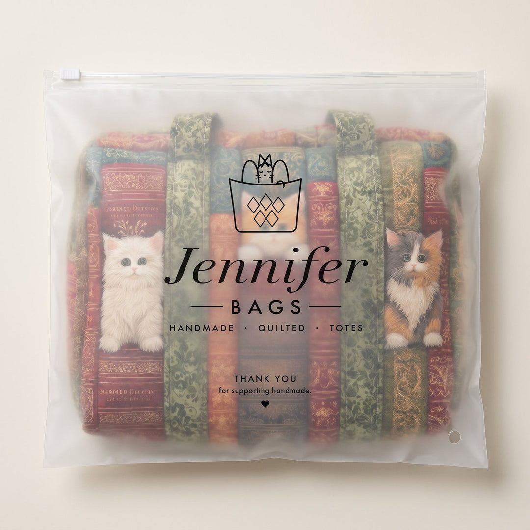 Cat Chapter Quilted Duffle Bag — packaged in its Jennifer Bags pouch
