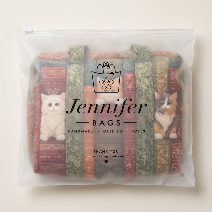 Cat Chapter Quilted Duffle Bag — packaged in its Jennifer Bags pouch