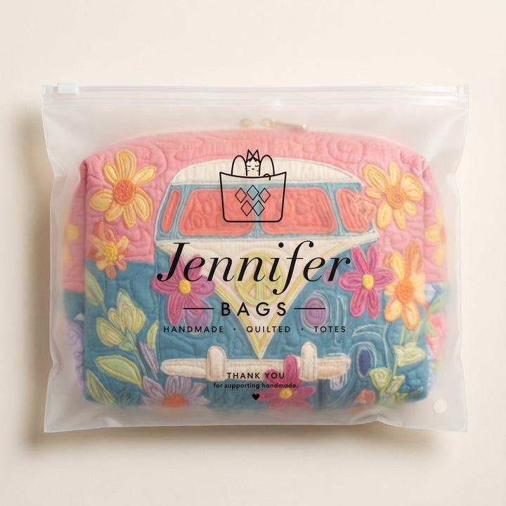 Retro Bloom Journey Quilted Makeup Bag — packaged in its Jennifer Bags pouch