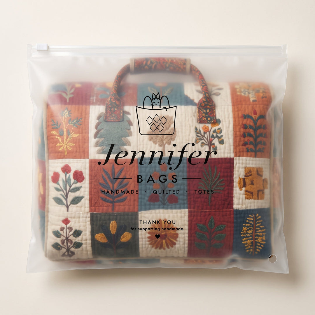 Petal Serenade Quilted Duffle Bag — packaged in its Jennifer Bags pouch