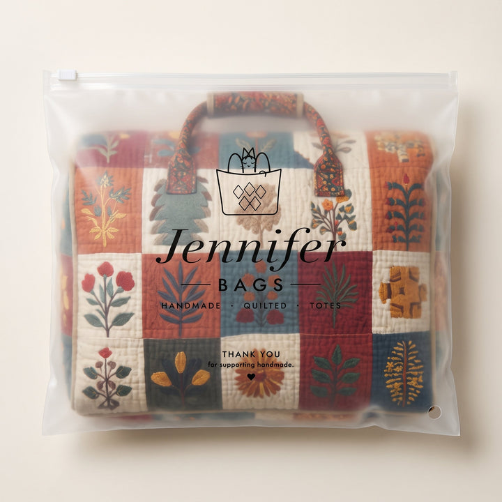 Petal Serenade Quilted Duffle Bag — packaged in its Jennifer Bags pouch