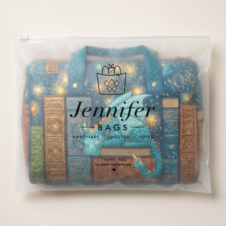 Dragon Tome Quilted Duffle Bag — packaged in its Jennifer Bags pouch