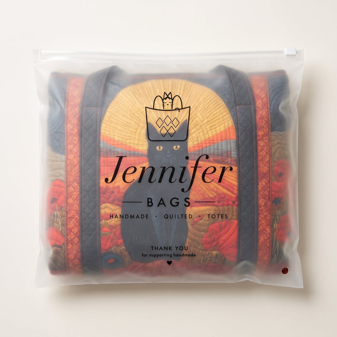 Sunset Cat Quilted Duffle Bag — packaged in its Jennifer Bags pouch
