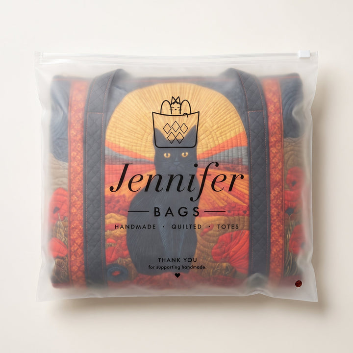 Sunset Cat Quilted Duffle Bag — packaged in its Jennifer Bags pouch